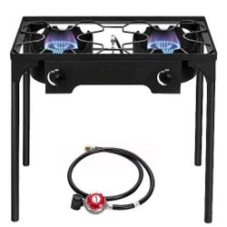  Portable Propane Stove Gas Burner, Heavy Duty Iron Cast Patio Burner with Detachable Stand Legs for Camping Outdoor Cooking