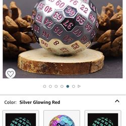 Haxtec D100 Metal Dice 100 Sided Glow in The Dark DND Dice Dungeons and Dragons Pathfinder RPG-Silver Glowing Red Numbers