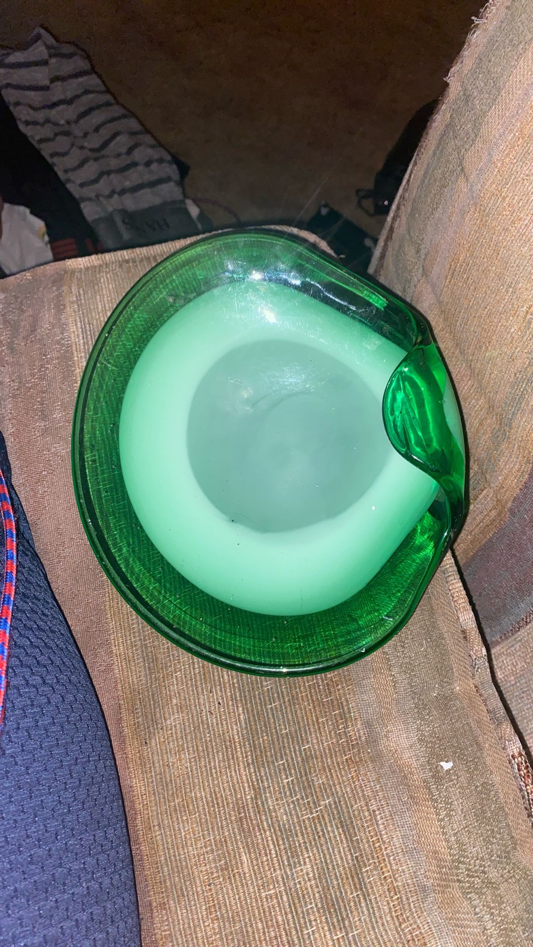 Hand Blown Green Bowl 1970s Era 