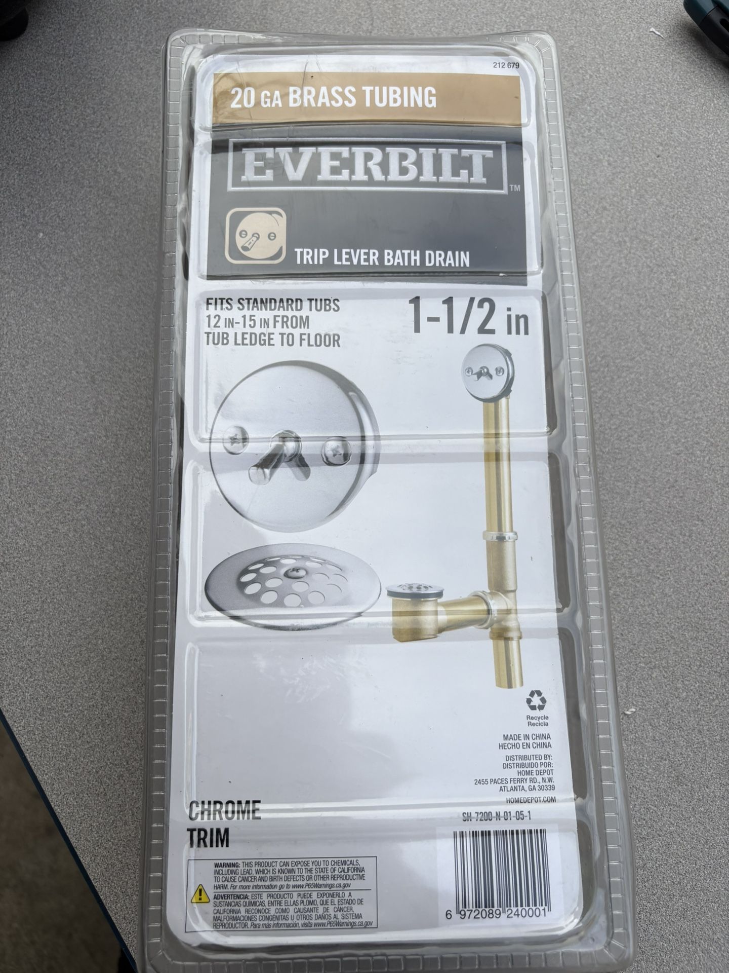 Trip Lever 1-1/2 in. 20-Gauge Brass Pipe Bath Waste and Overflow Drain in Polished Brass With Chrome Trim. New