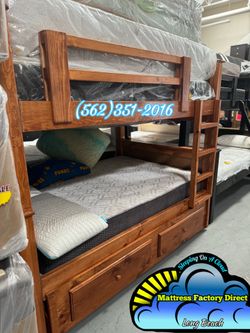 Triple twin oak with mattresses colchones trundle beds