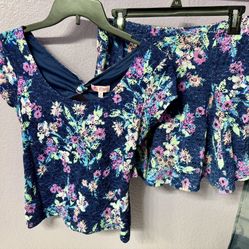 2 Piece Candie’s Navy Floral Top/Skirt (medium)