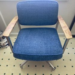 Vintage Boucle Desk Chair - Burl Wood Arms