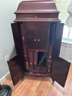 Antique Mahogany Music Cabinet with Record Storage