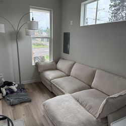  Beige Corduroy Sectional Sofa – Great Condition 