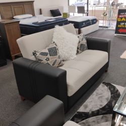 Reclining Loveseat Fabric N Leather 