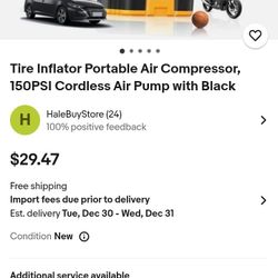 Tire Inflator Portable Air Compressor, 150PSI Cordless Air Pump with Black