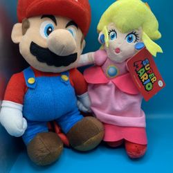 (NEW) Nintendo Super Mario and Princess Peach 12 inch plush Bundle (PERFECT STOCKING STUFFERS)