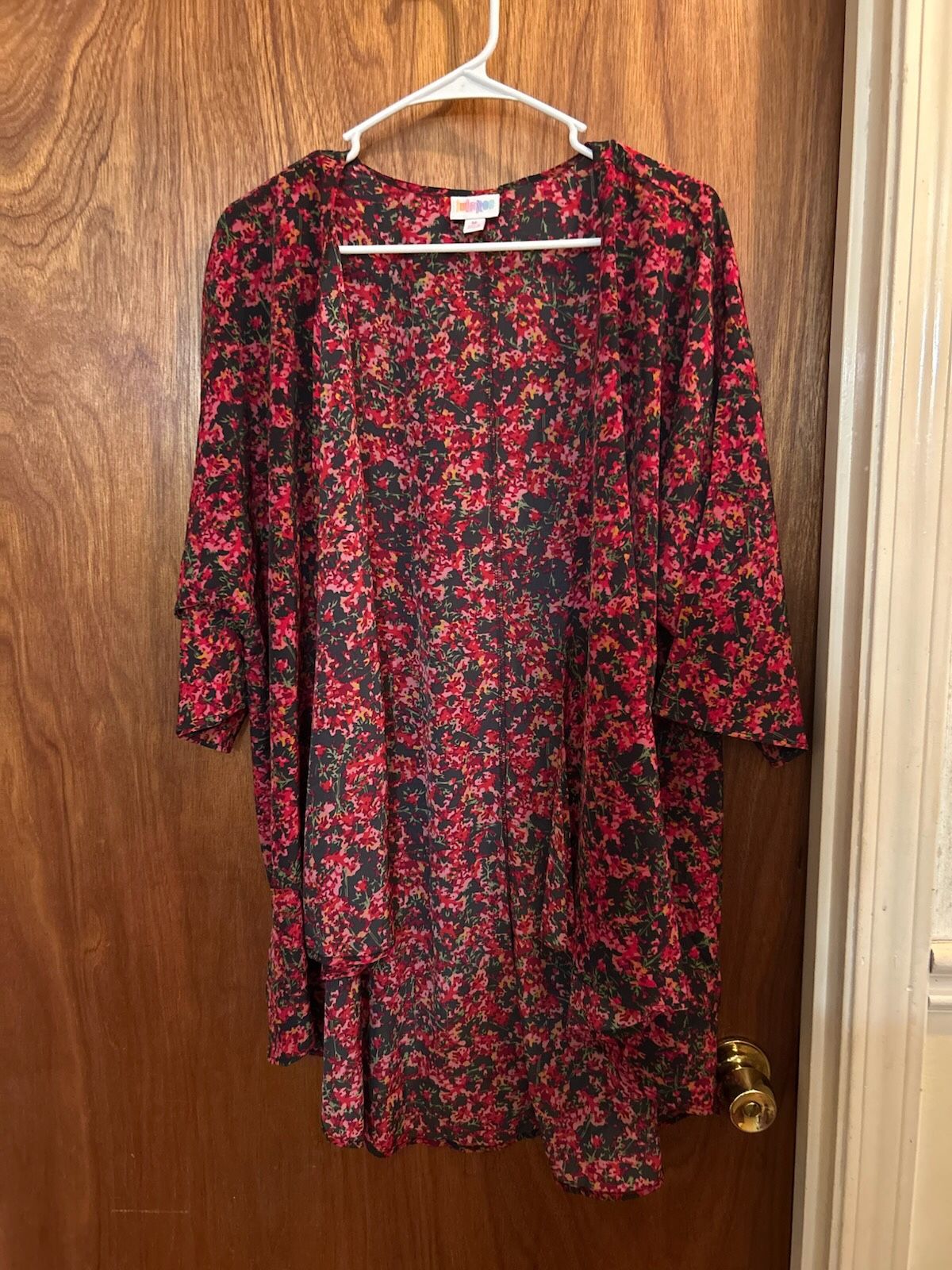 LuLaRoe Shirley Kimono-Red & Black Floral-$20