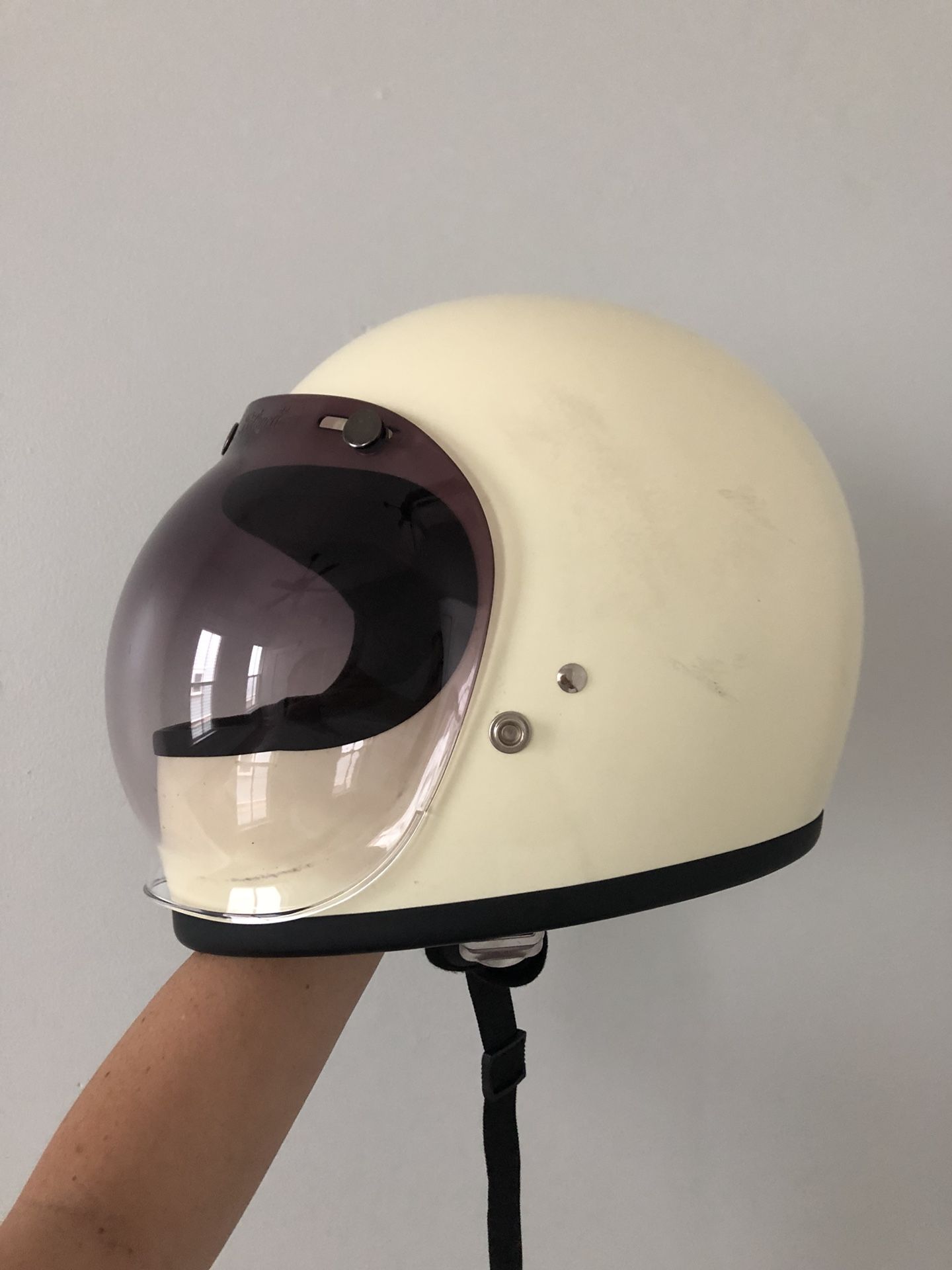 Full Face Biltwell Gringo Helmet Size Small - Off White with Bubble Shield