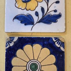 Pair Of Vintage Floral Tiles