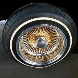 14x7 Center Gold Spoke Wire Wheels Rims + 175-70-14 Remington White Wall Tires (4)-We Finance