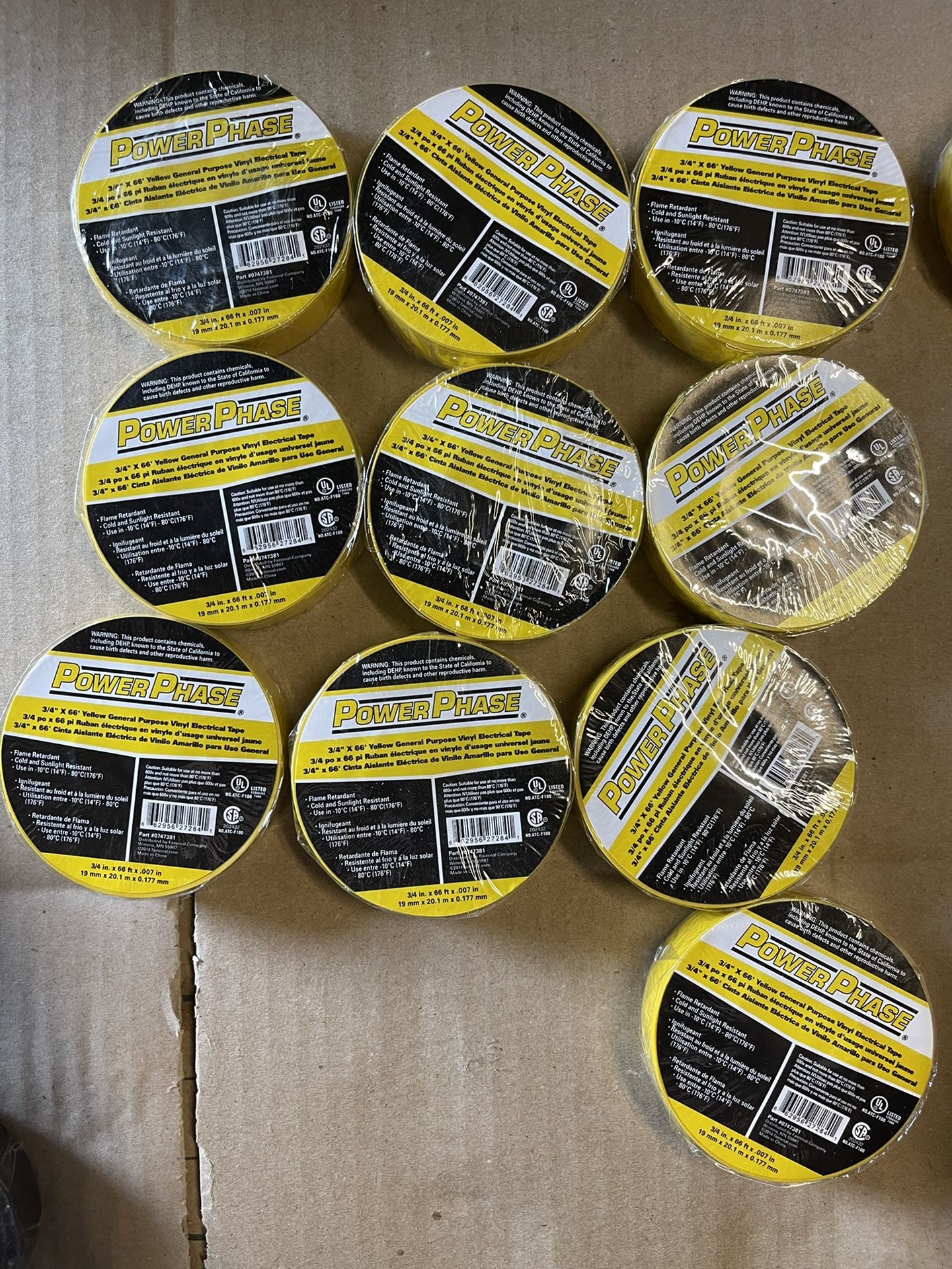 POWER PHASE 3/4" x 66' Yellow General Purpuae Vinal Super 33+ Electrical Tape Roll