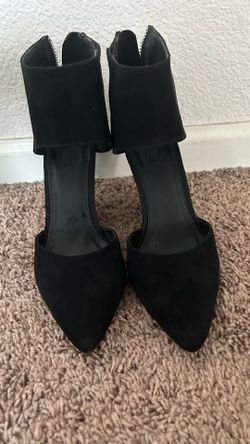 Black suede ankle wrap wedge shoes