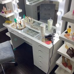 New White Glass Top Make Up Vanity