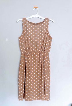 J. Crew Factory Tan White Polka  Dot Sleeveless Summer Sundress (Size 4) (Pick up🛒 In Bellevue) *Check out my other Posts 🎁
