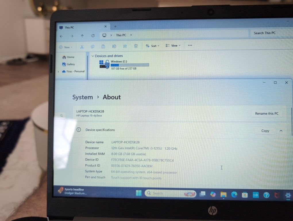 Like-New HP 15.6” Touchscreen Laptop – 12th Gen i3 | 8GB RAM | 256GB SSD | Windows 11 Home