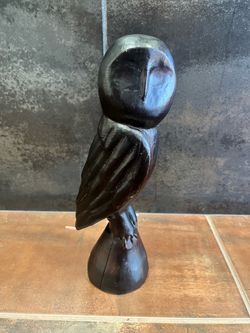 Vintage 13” Modernist Hand-Carved Hardwood Owl Sculpture – Artisan Signed
