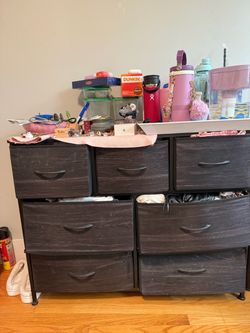 Dark Gray Fabric Dresser with 8 Drawers