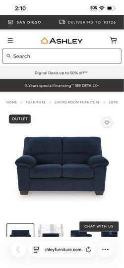Ashley Navy Blue Corduroy Loveseat