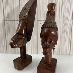 Vintage Hand Carved Wood African Woman Statue Sculpture Ms