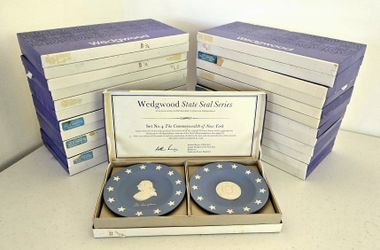 COMPLETE Wedgwood Bicentennial State Seal Series Compotiers Jasper/Pale Blue