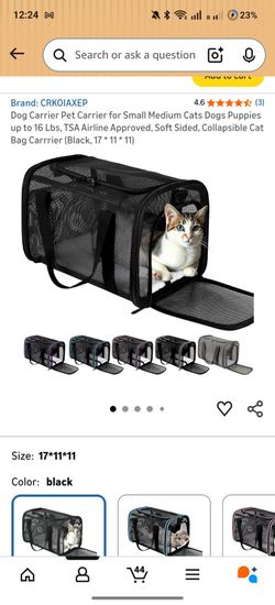 Dog Carrier Pet Carrier for Small Medium Cats Dogs Puppies up to 16 Lbs, TSA Airline Approved, Soft Sided, Collapsible Cat Bag Carrrier (Black, 17 * 1
