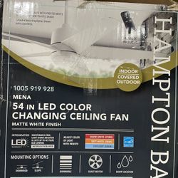 Hampton Bay Mena 54 in. White Color Changing Integrated LED Indoor/Outdoor Matte White Ceiling Fan with Light Kit and Remote Control