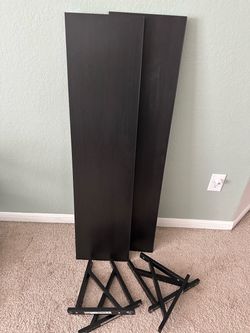 Set of 2 IKEA Black-Brown Floating Wall Shelves with Brackets (47" x 11")