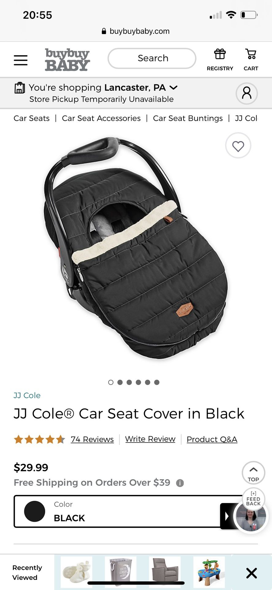 JJ Cole Car Seat Cover In Black