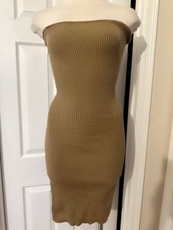 Olive Ribbed Knit Strapless Bodycon Dress