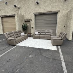 Brown/Beige - Brand New Out of Box 3 Piece Powered Recliner Set - Free Delivery