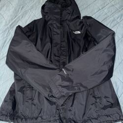 WOMENS XL NORTH FACE LIGHT JACKET BLACK WITH HOOD HYVENT 