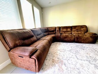 Macy’s Furniture - 5-piece  and console fabric sofa with dual power recycling sectional L-shaped - Good Condition