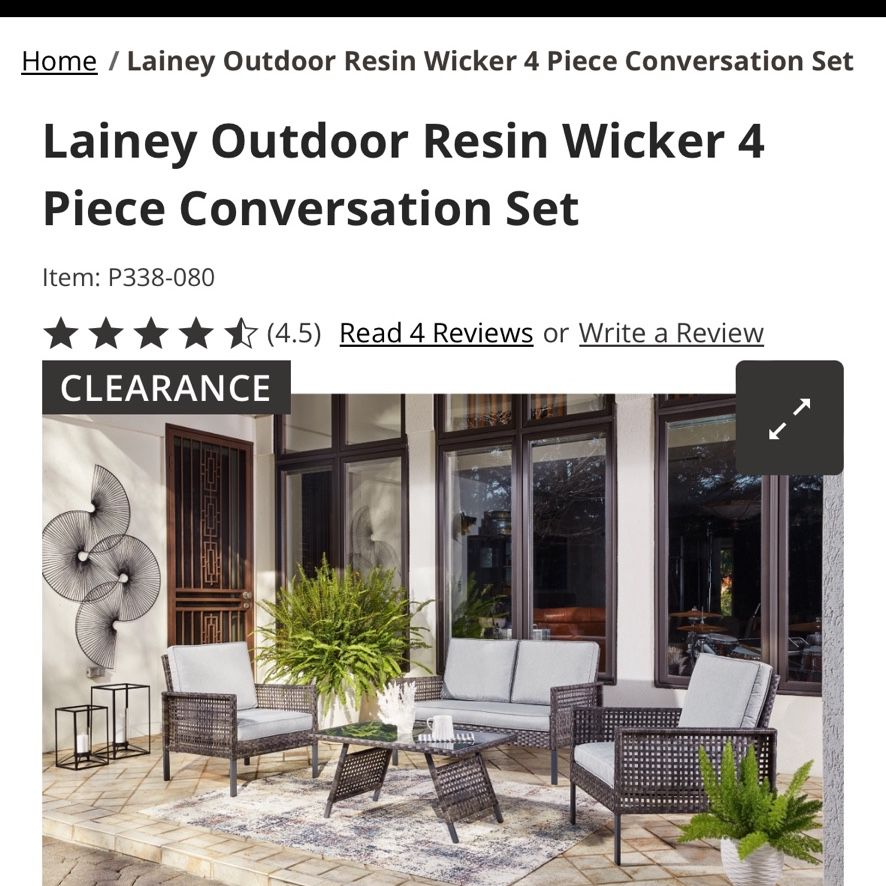 Lainey Outdoor Resin Wicker 4 Piece Conversation Set