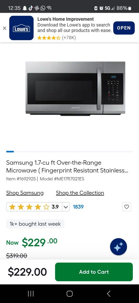 Microwave Oven Over  The Range 
