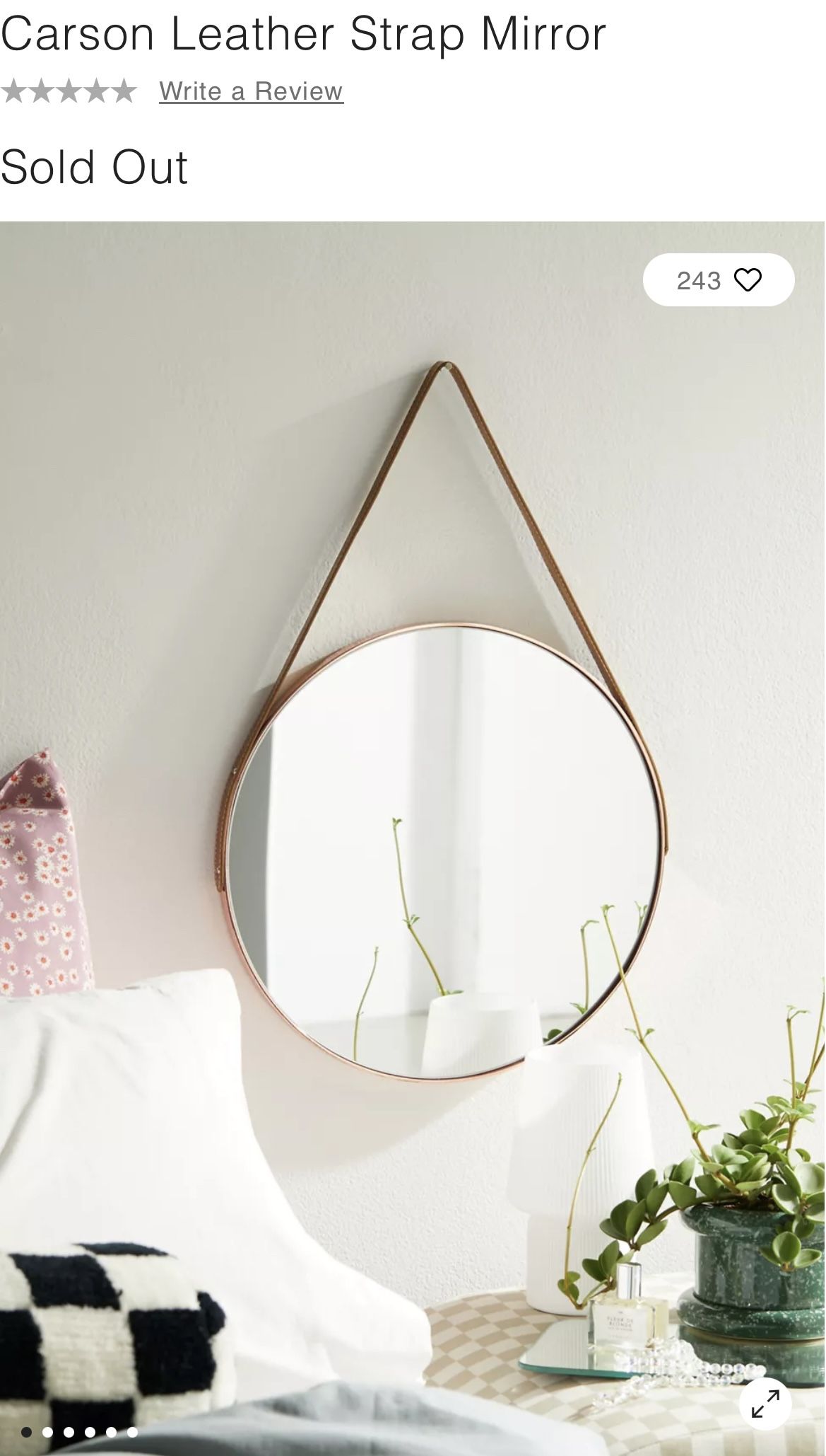Urban Outfitters Carson Leather Strap Hanging Mirror