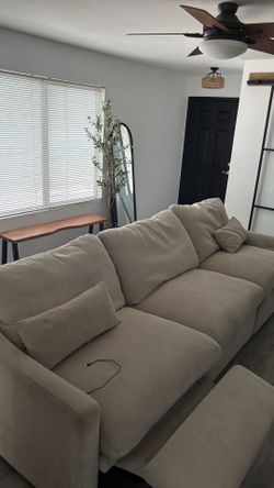 Kennedy Cream 122" 3 Piece Power Reclining Modular Sofa with USB | Fabric | Track Arms | Loose Reversible Back
