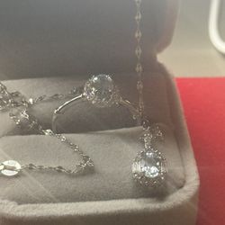 Aqua Marine Set Ring And Chain Sterling Silver Natural Stones 