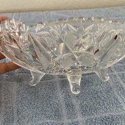Sparkling Lead Crystal Footed Oval Shaped Fruit Bowl. Vintage Antique. Great For Holiday Table. $30.00.