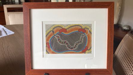 Framed Print Of Australian Aboriginal Dot Painting Serpent/Snake Artwork 9”x 11”