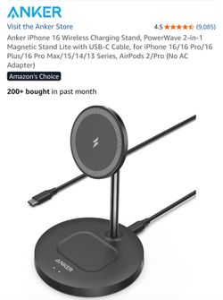 Anker iPhone 16 Wireless Charging Stand, PowerWave 2-in-1 Magnetic Stand Lite with USB-C Cable,