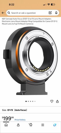Open box K&F Concept Auto Focus EF/EF-S to FX Lens Mount Adapter, Electronic Lens Mount Adapter Ring Compatible for Canon EF EF-S Mount Lens to Fuji F