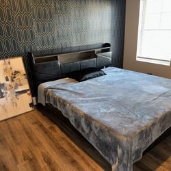 King Size Purple Mattress W/ Floating Black Bed Frame and Headboard (I will sell Items separately).