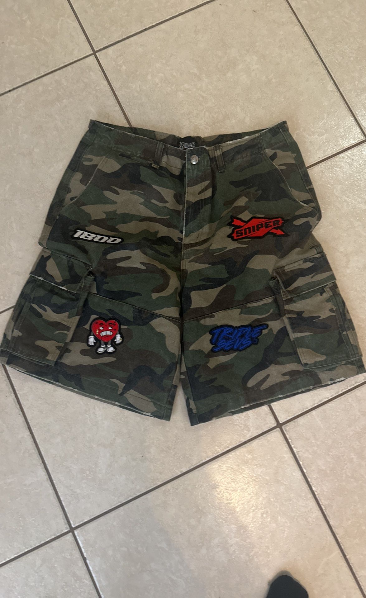 Camo Triple 7 Jean Shorts
