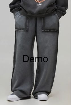 boohooMAN Baggy Fit Exposed Seam Spray Wash Jogger - Charcoal (Large)