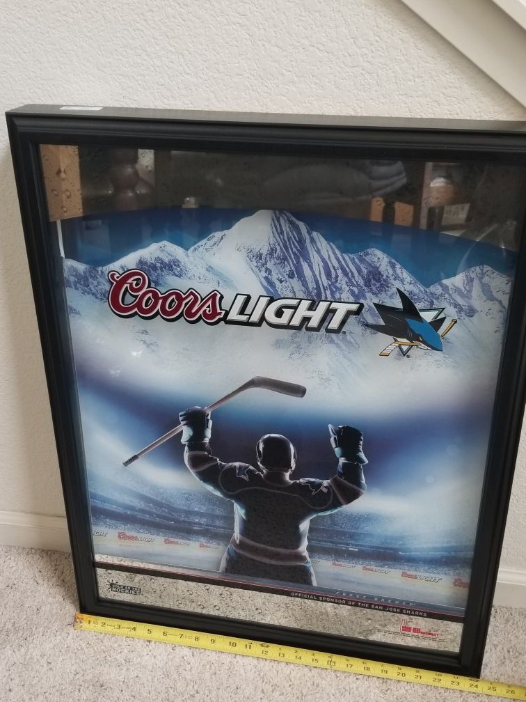 San Jose Sharks wood / glass ILLUMINATED wall plaque RARE