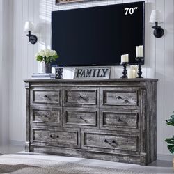 Aitjunz Farmhouse 8 Drawers Dresser for Bedroom, 61" Wide Large Dressers & Chests of Drawers w/Roman Column, Storage Dressers Organizer for Bedroom, H