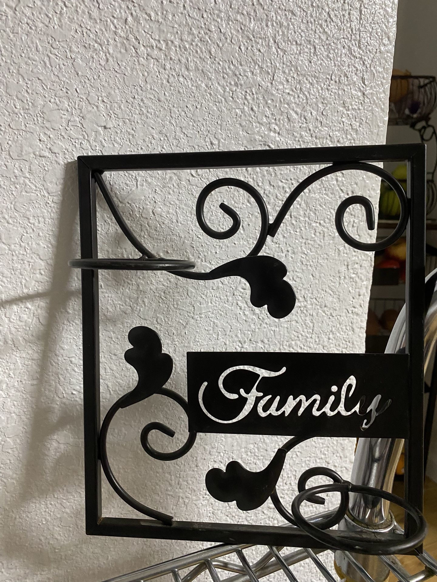 Approx 8"x9" Wall Hanging Family Tea Light Candle Holder Black Metal