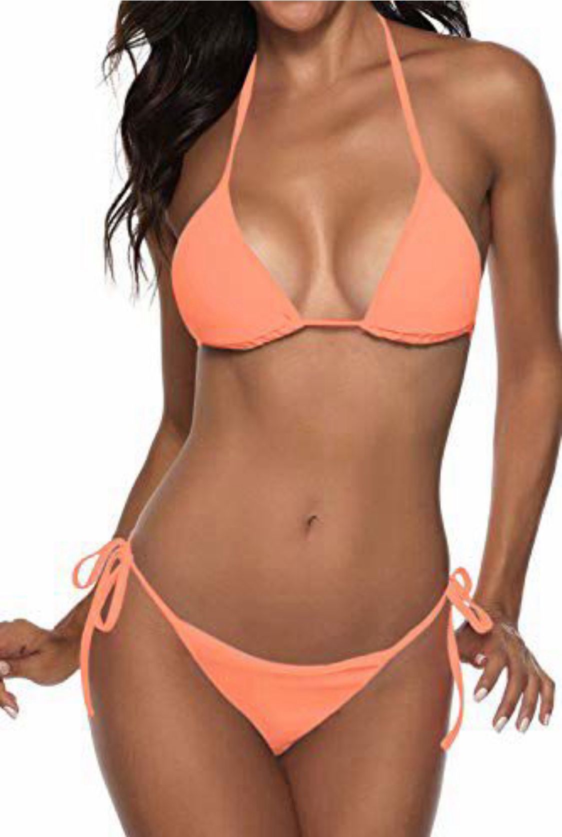 Women Two Piece Swimsuit Sexy Swimwear Halter String Triangle Bikini Sets Pink M